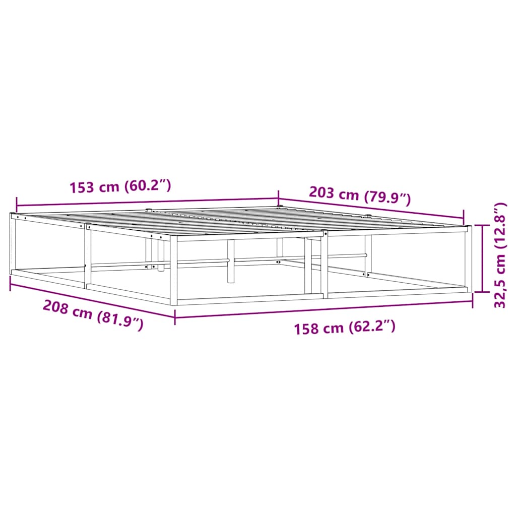 Bed Frame without Mattress Black 153x203 cm Queen Metal