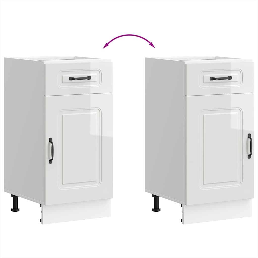 Kitchen Base Cabinet "Kalmar" High Gloss White Engineered Wood