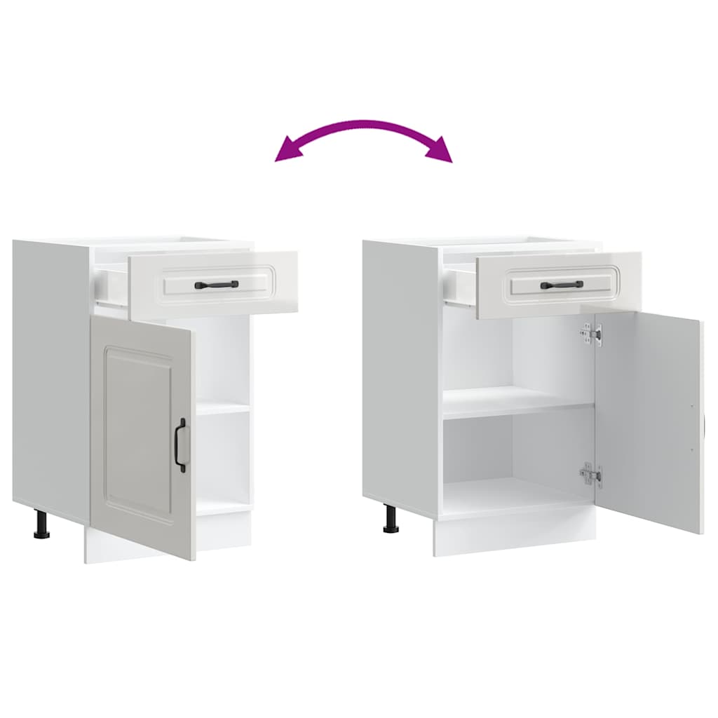 Kitchen Base Cabinet "Kalmar" High Gloss White Engineered Wood