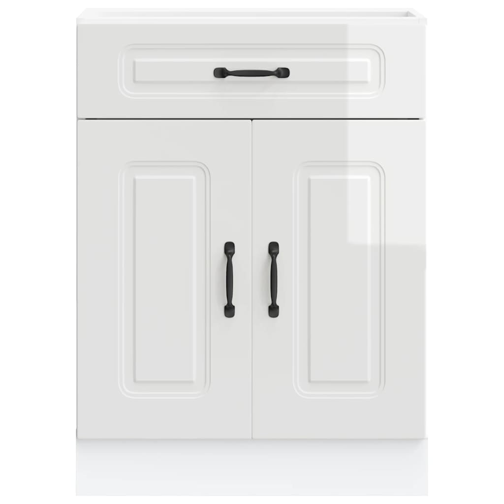 Kitchen Base Cabinet "Kalmar" High Gloss White Engineered Wood