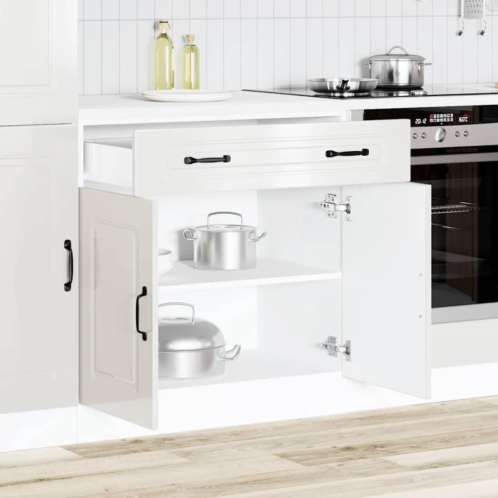 Kitchen Base Cabinet "Kalmar" High Gloss White Engineered Wood