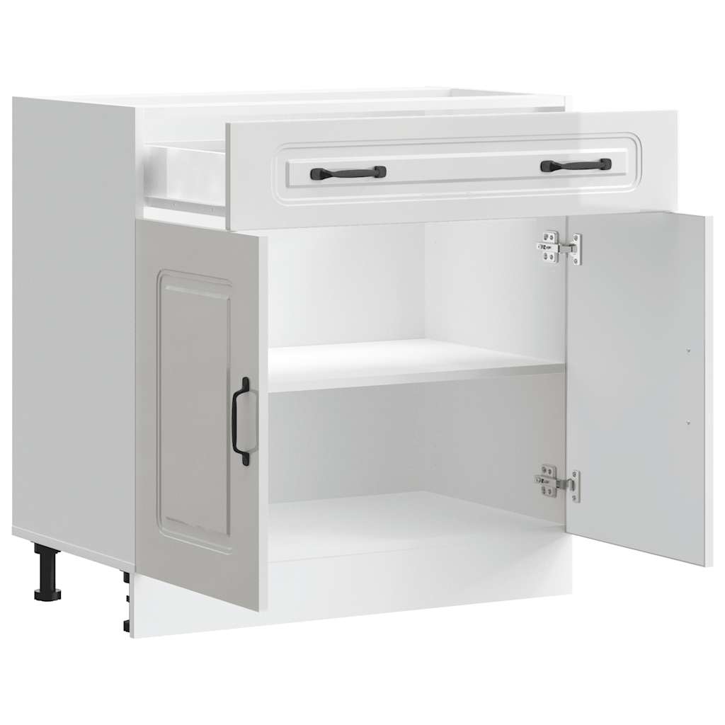 Kitchen Base Cabinet "Kalmar" High Gloss White Engineered Wood