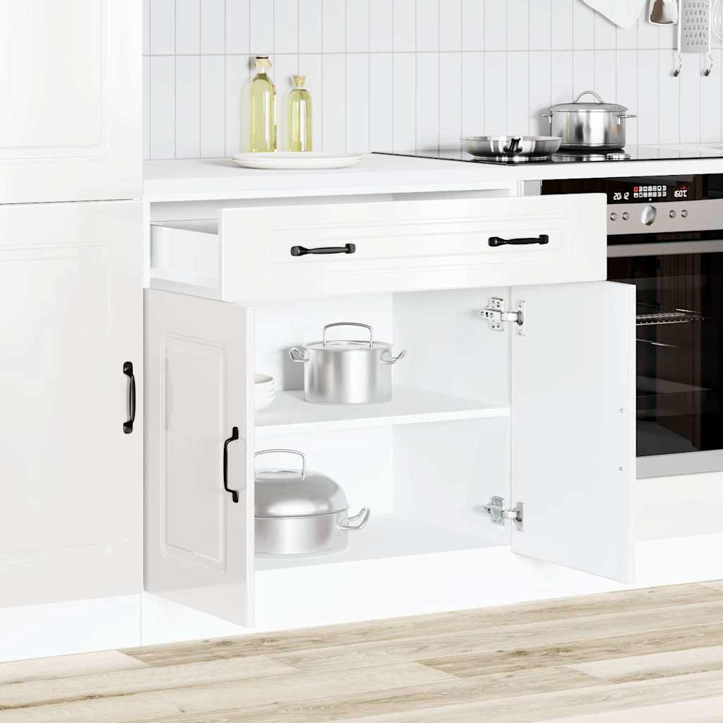 Kitchen Base Cabinet "Kalmar" High Gloss White Engineered Wood