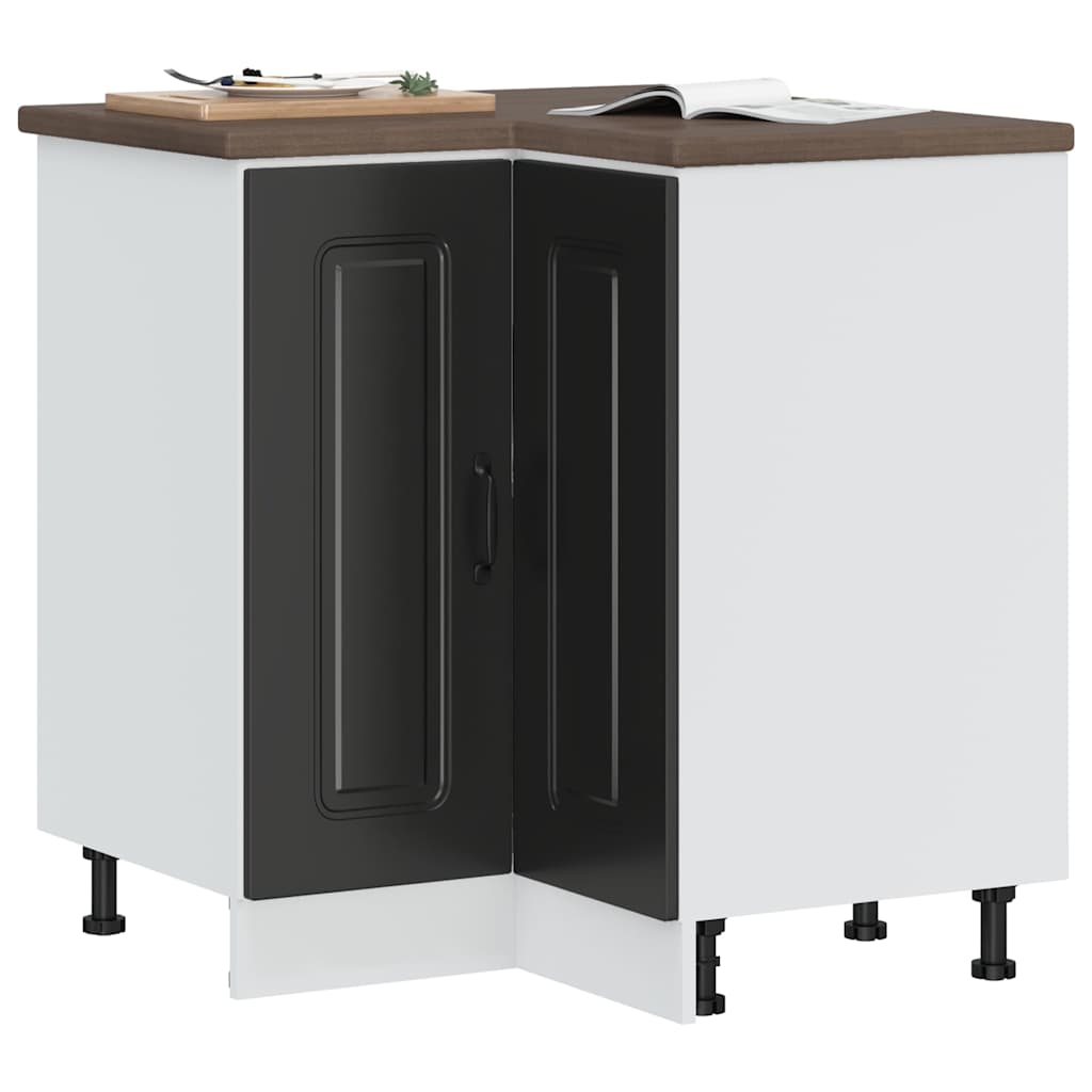 Kitchen Corner Base Cabinet "Kalmar" Black Engineered Wood