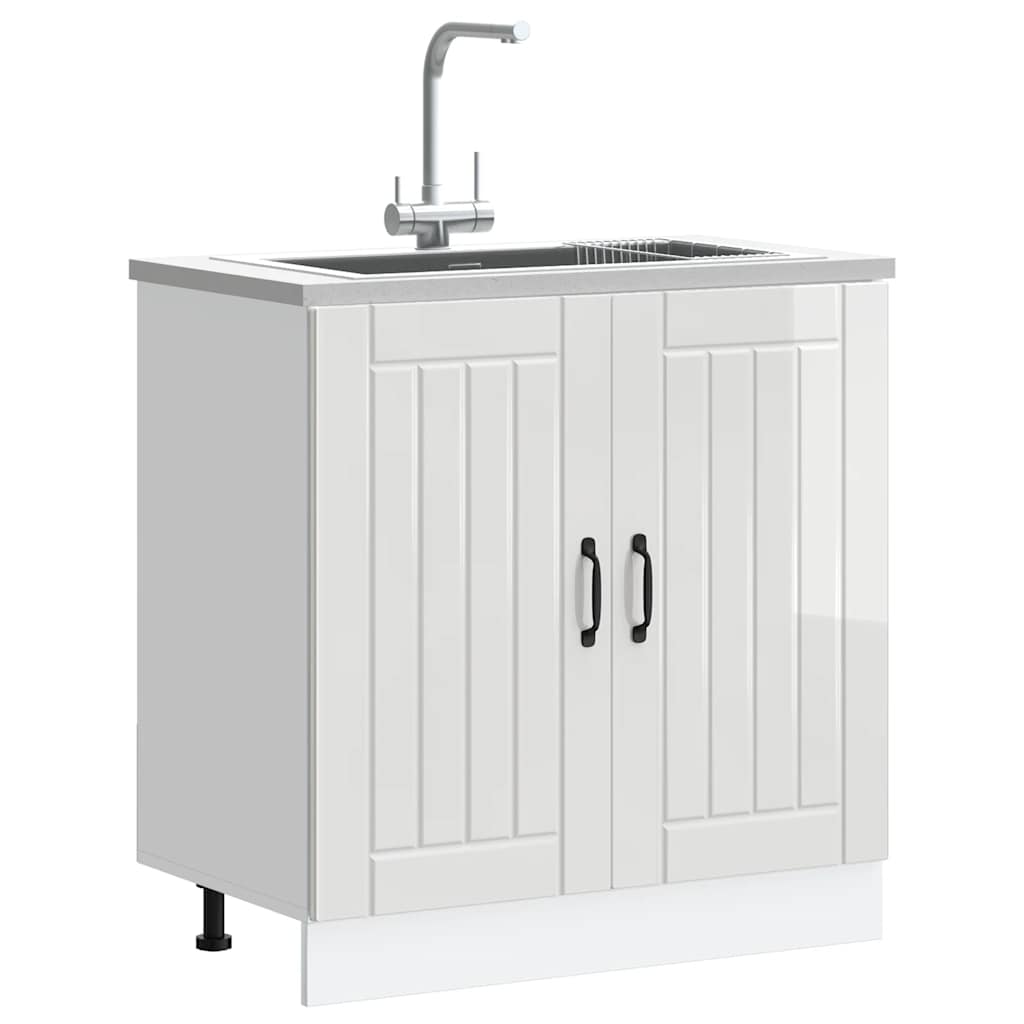 Sink Base Cabinet "Lucca" High Gloss White Engineered Wood