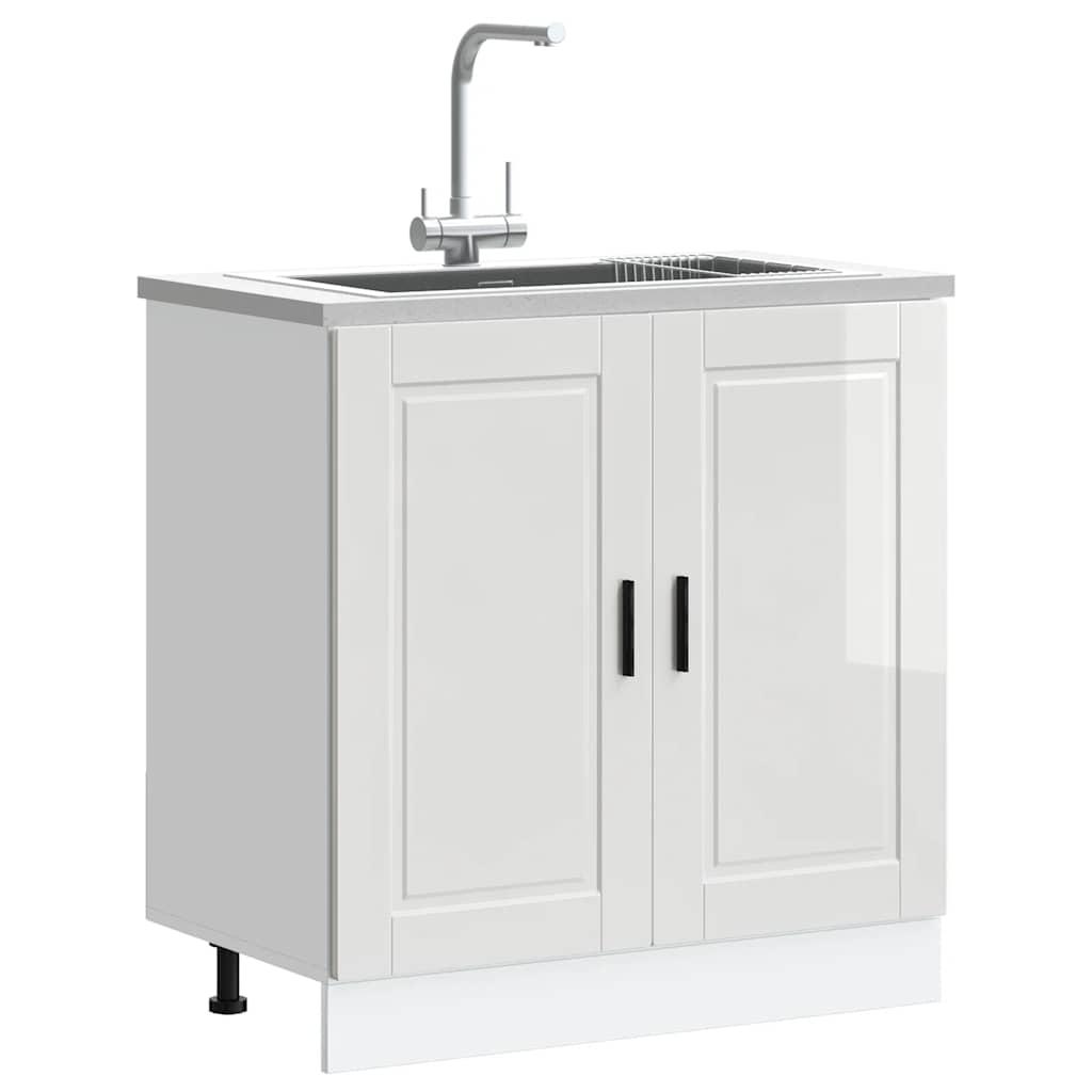 Sink Base Cabinet "Porto" High Gloss White 80x46x81,5 cm Engineered Wood