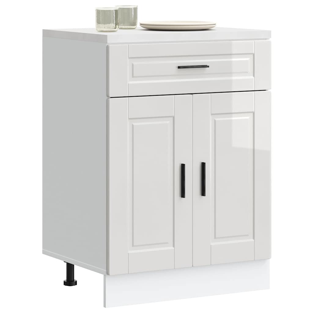Kitchen Base Cabinet "Porto" High Gloss White Engineered Wood