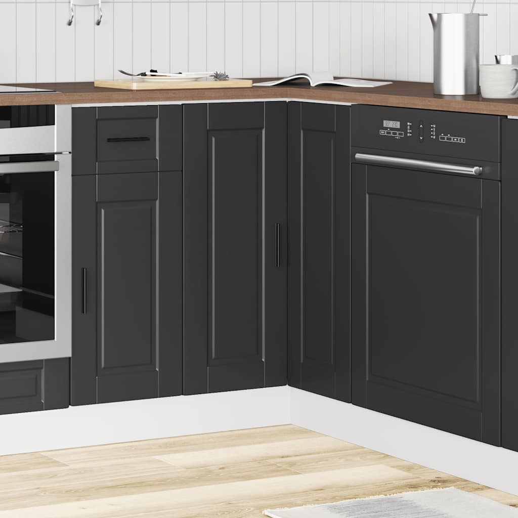 Kitchen Corner Base Cabinet "Porto" Black Engineered Wood