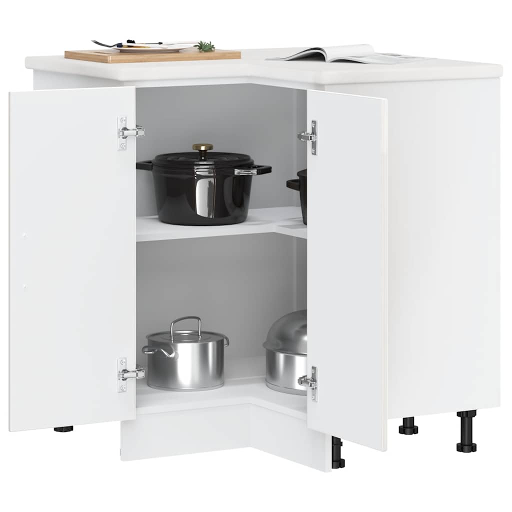 Kitchen Corner Base Cabinet "Porto" High Gloss White Engineered Wood
