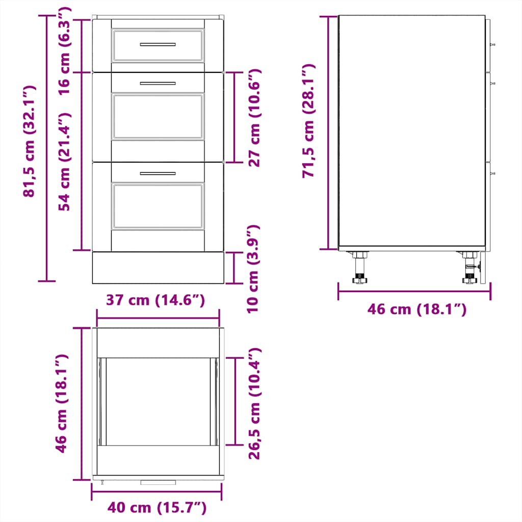 Kitchen Base Cabinet "Porto" Black Engineered Wood