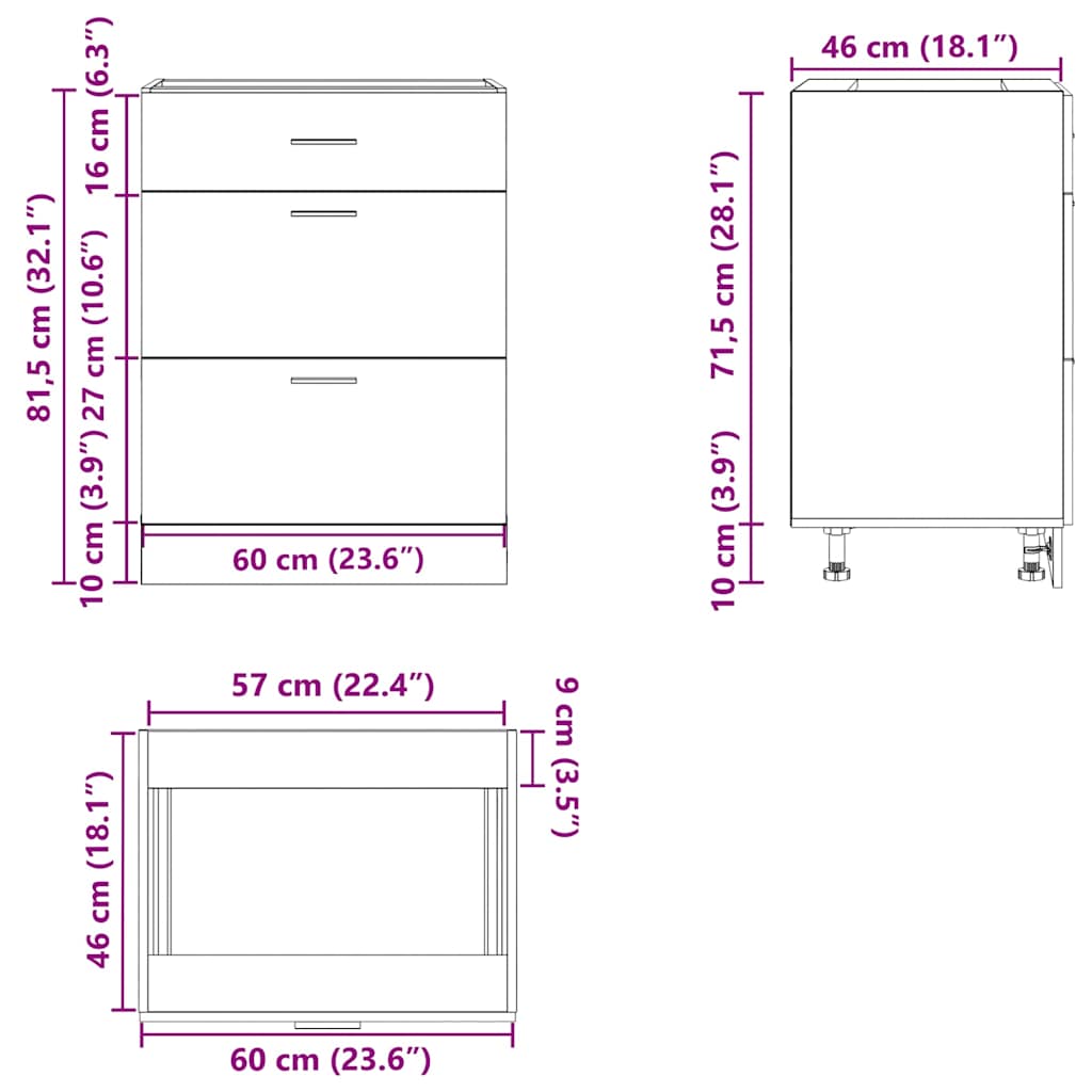 Kitchen Base Cabinet "Lyon" Sonoma Oak Engineered Wood