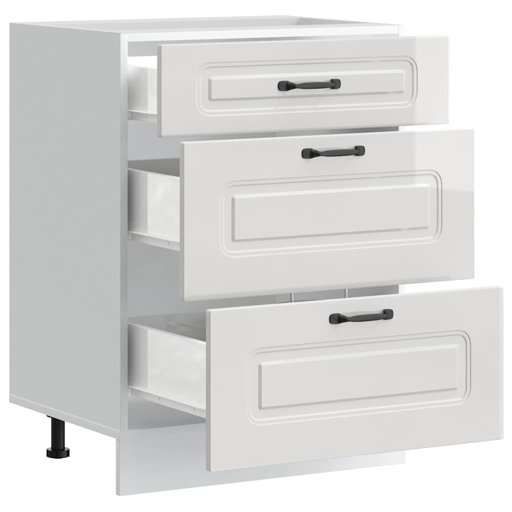 Kitchen Base Cabinet "Kalmar" High Gloss White Engineered Wood