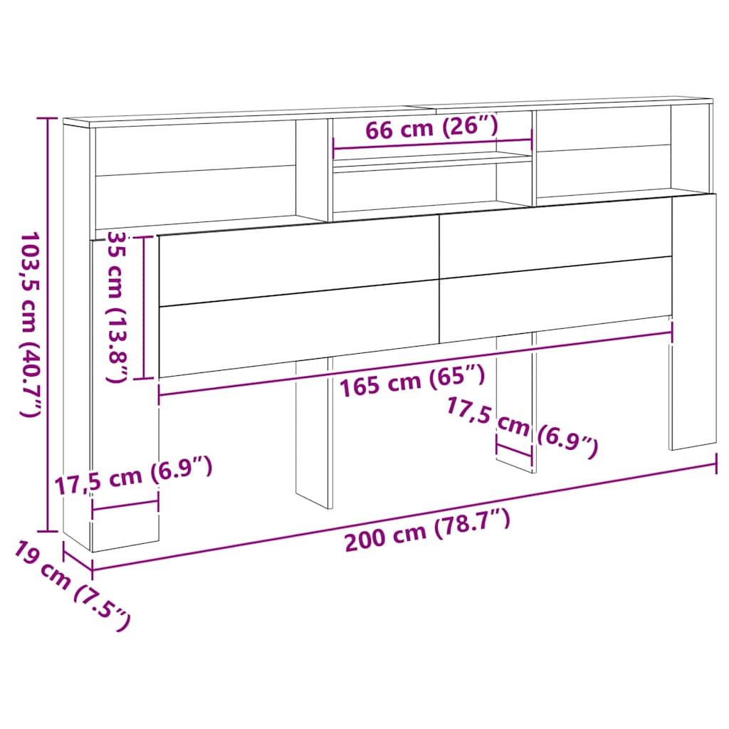 Headboard Cabinet Artisian Oak 200x19x103,5 cm Engineered Wood