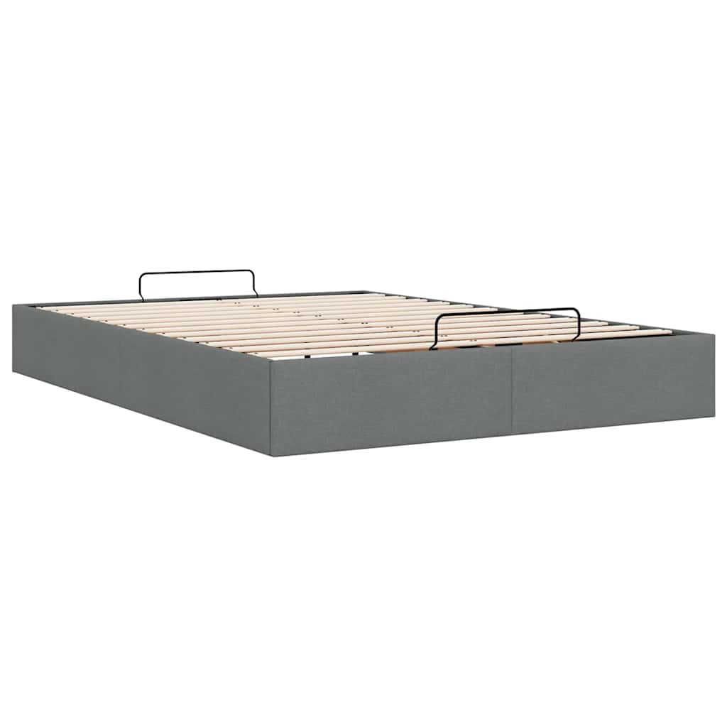 Ottoman Storage Bed Frame without Mattress Dark Grey Queen Fabric
