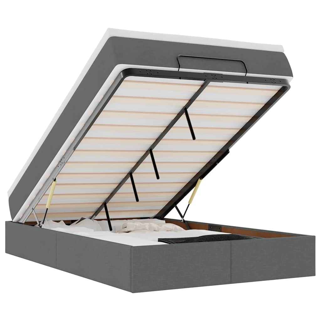 Ottoman Bed with Mattress Dark Grey Super Single Fabric