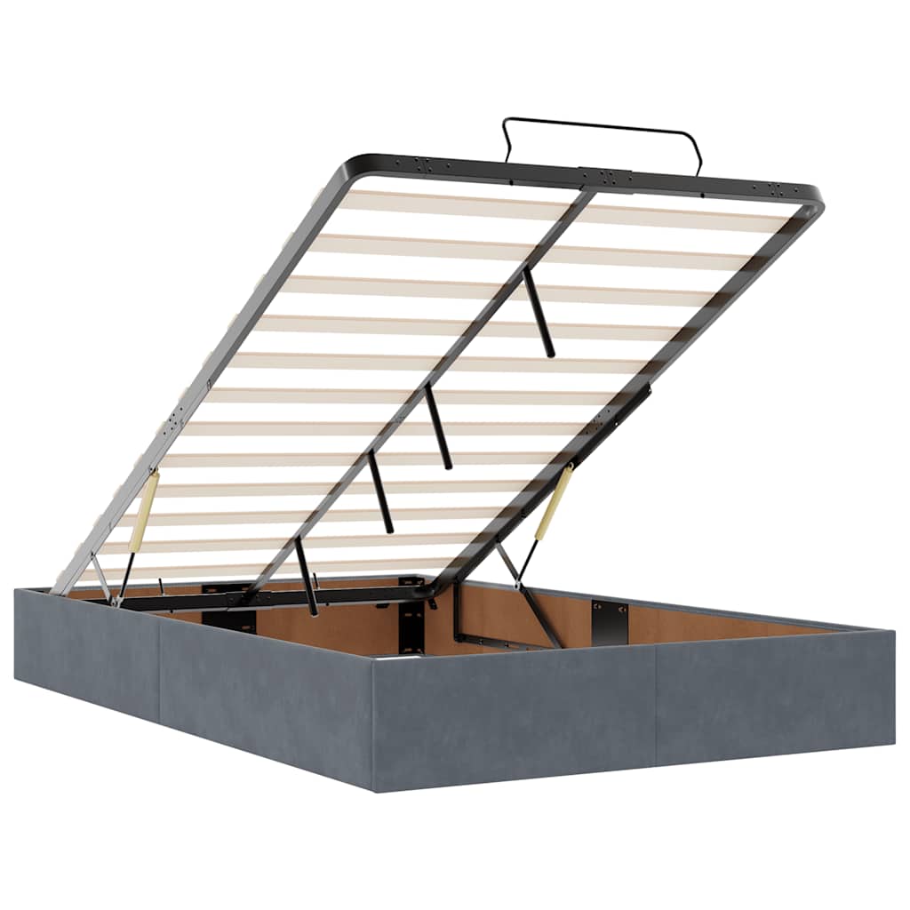 Ottoman Bed with Mattress Dark Grey Super Single Velvet