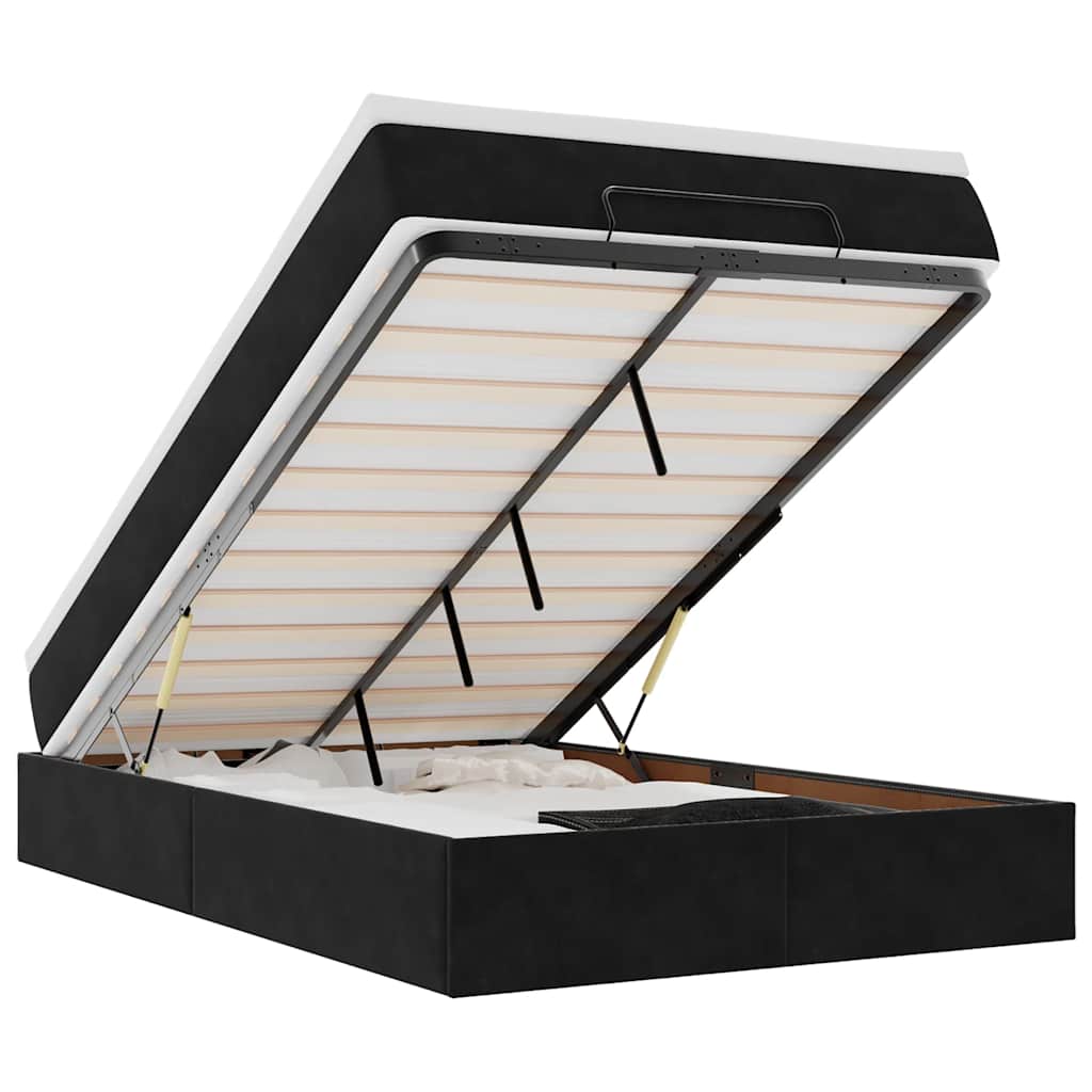 Ottoman Bed with Mattress Black King Single Velvet