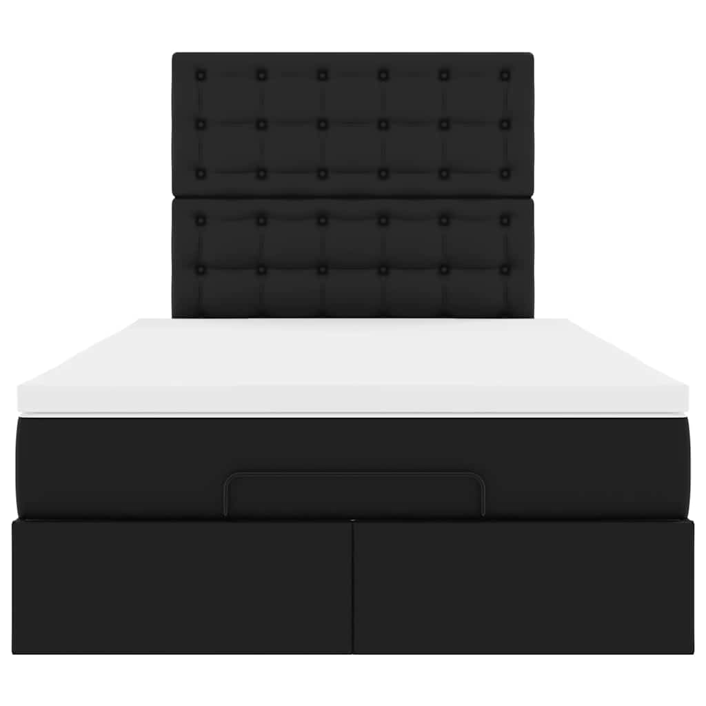 Ottoman Bed with Mattress & LEDs Black King Single Faux Leather