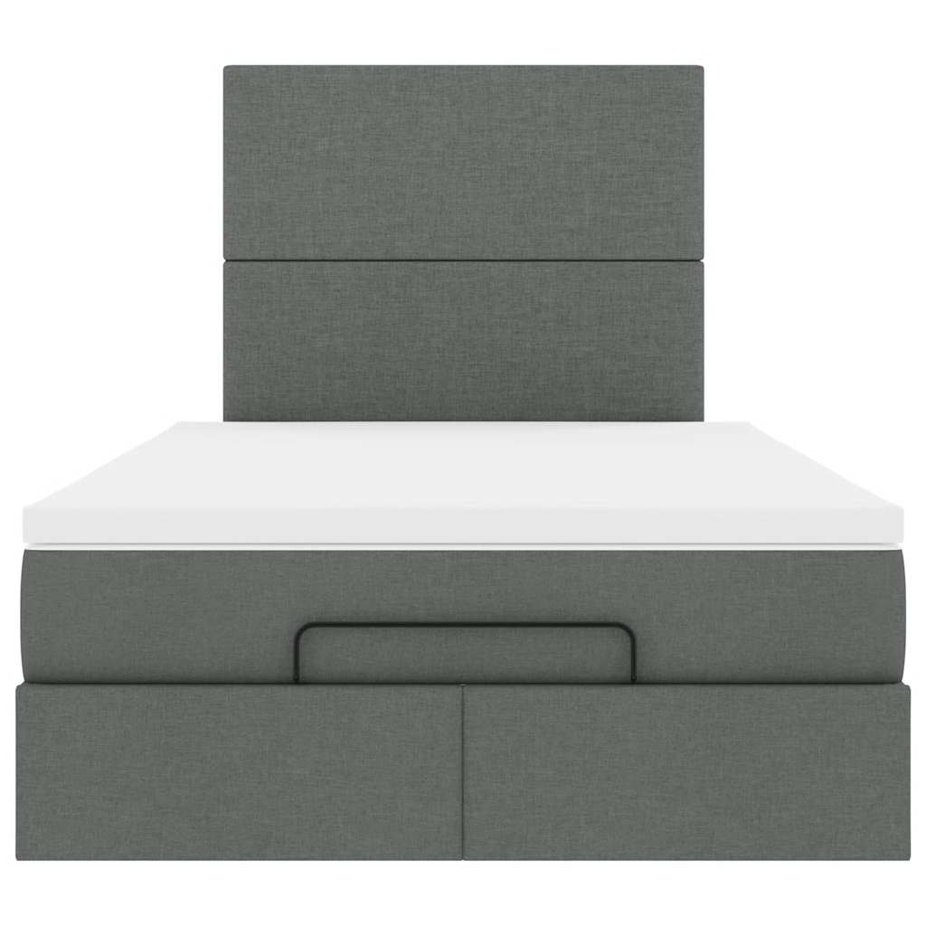 Ottoman Bed with Mattress & LEDs Dark Grey King Single Fabric