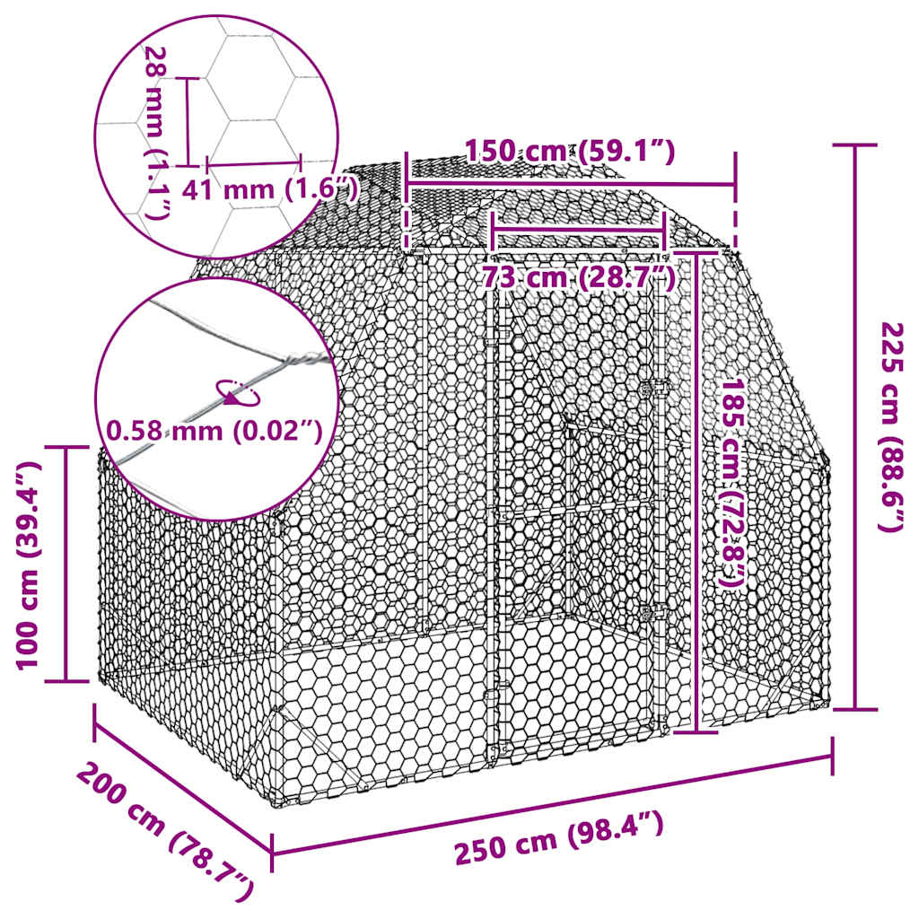 Chicken Run 2.5x2x2.25 m Galvanised Steel