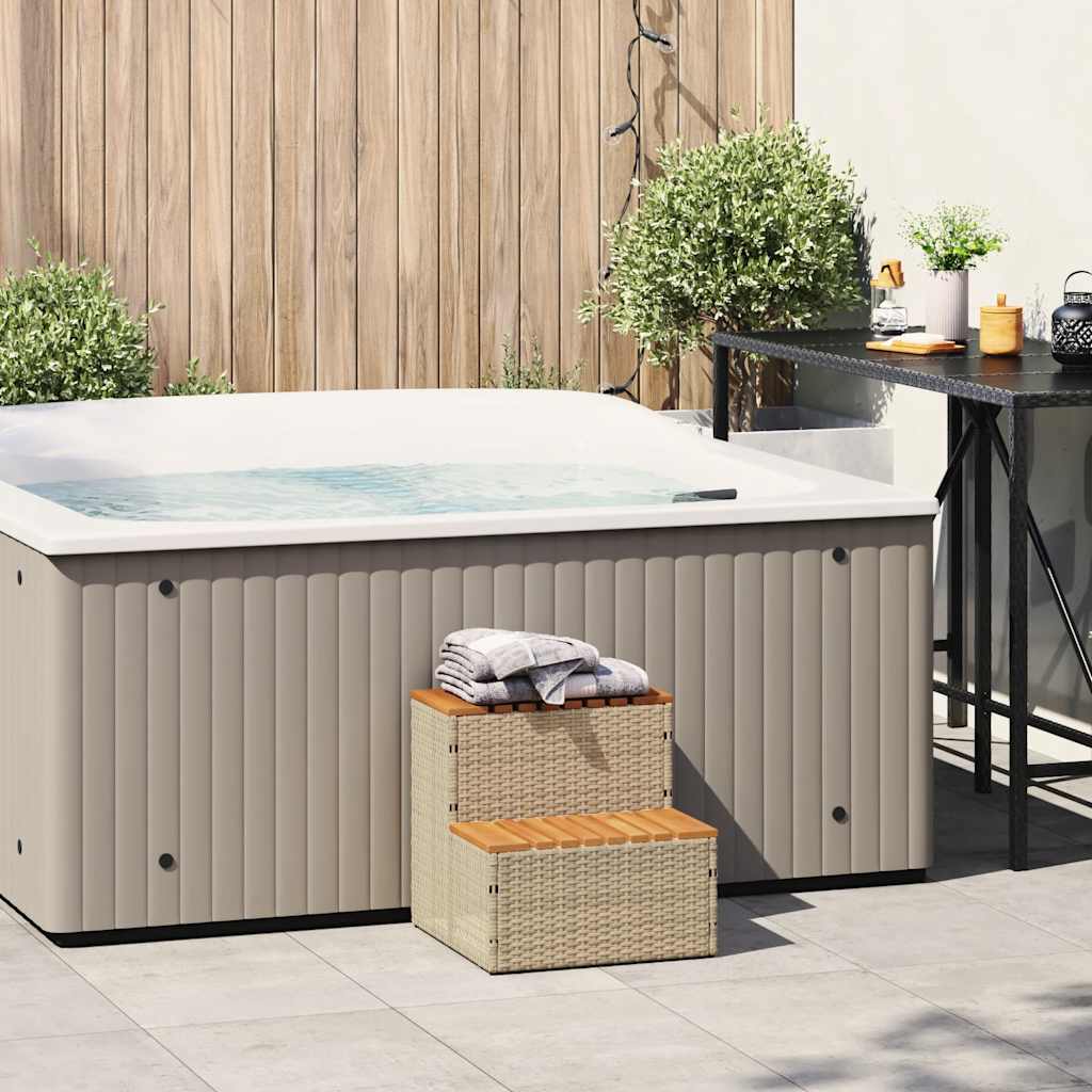 Hot Tub Step Beige 50x50x50.5 cm Poly Rattan and Solid Acacia