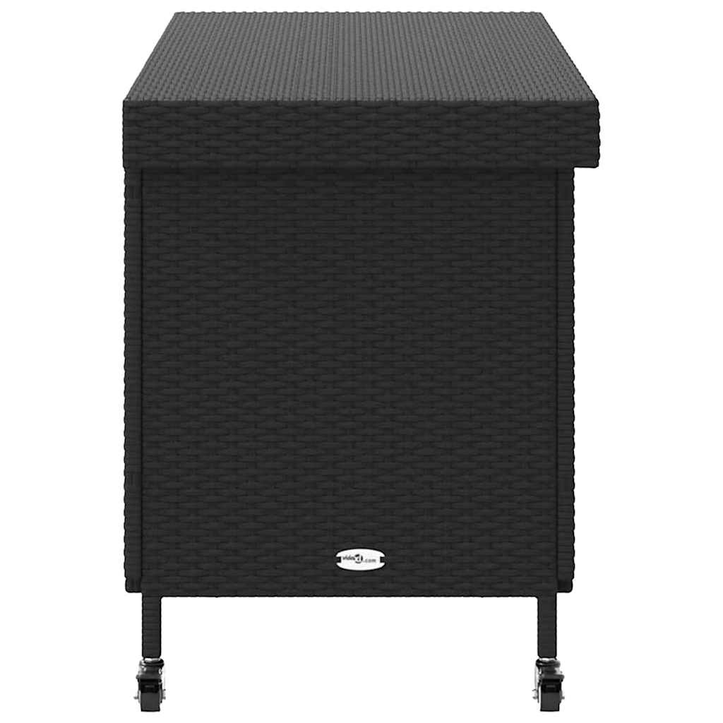 Garden Storage Box with Wheels Black 110x55x73 cm Poly Rattan