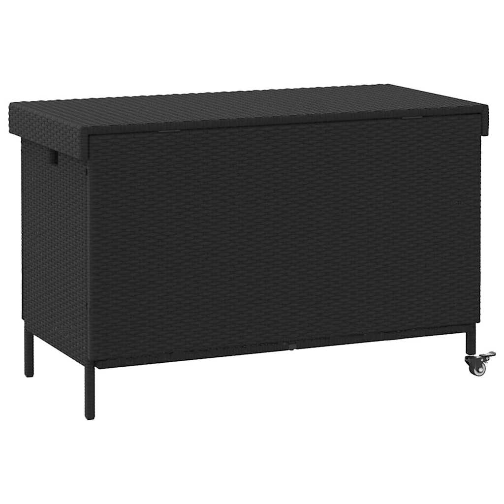 Garden Storage Box with Wheels Black 110x55x73 cm Poly Rattan