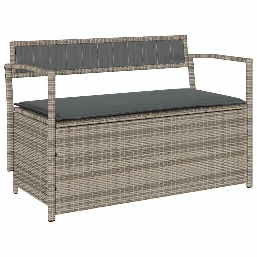 Garden Storage Bench with Cushion Grey Poly Rattan