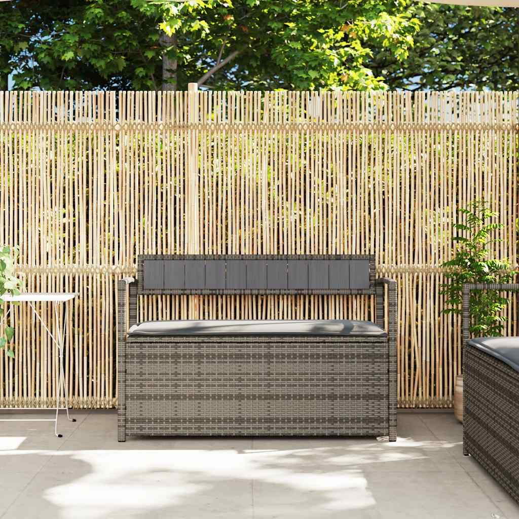 Garden Storage Bench with Cushion Grey Poly Rattan