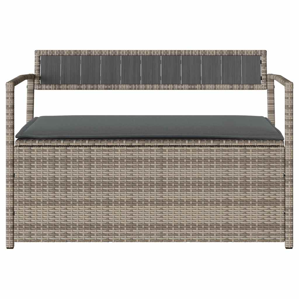 Garden Storage Bench with Cushion Grey Poly Rattan