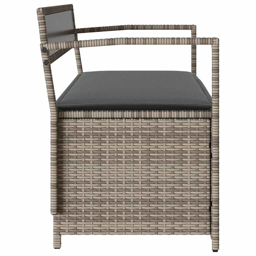 Garden Storage Bench with Cushion Grey Poly Rattan