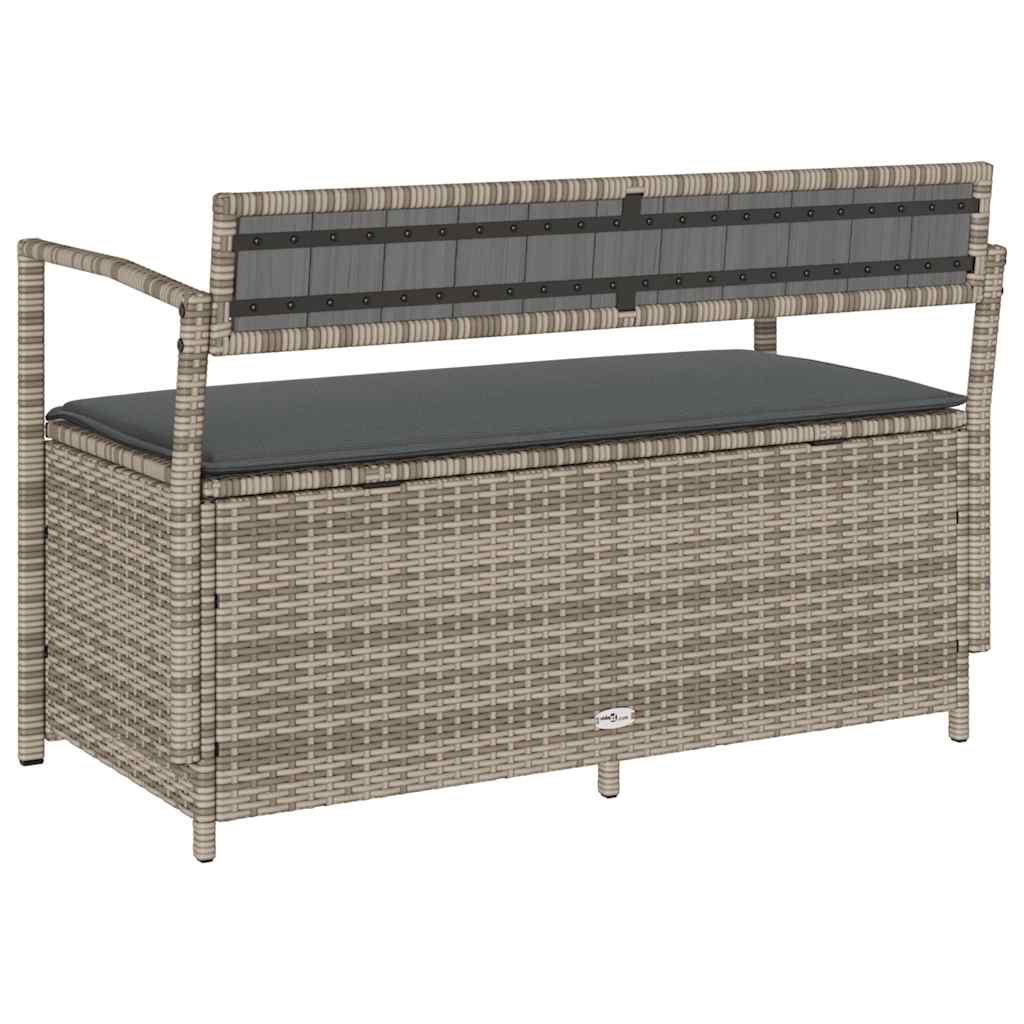 Garden Storage Bench with Cushion Grey Poly Rattan