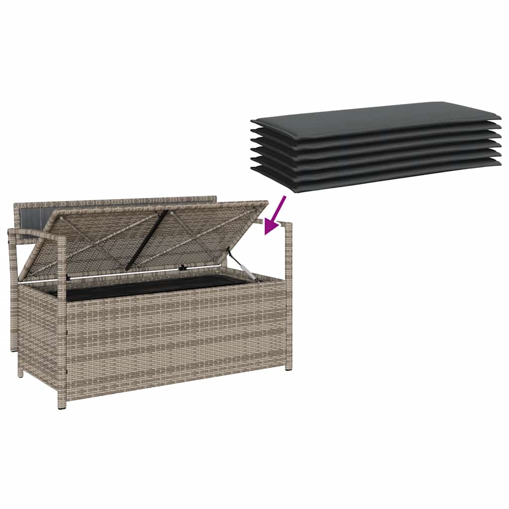 Garden Storage Bench with Cushion Grey Poly Rattan