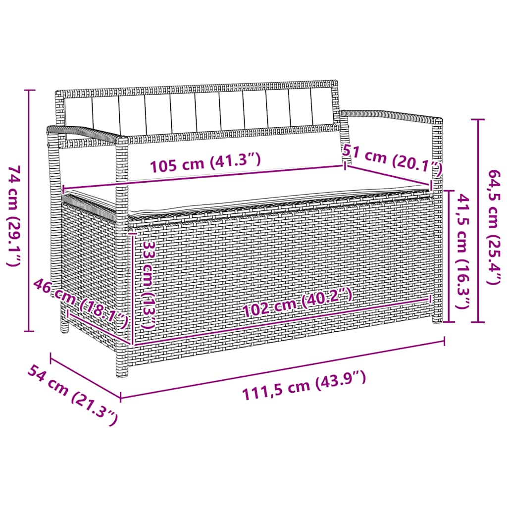 Garden Storage Bench with Cushion Grey Poly Rattan