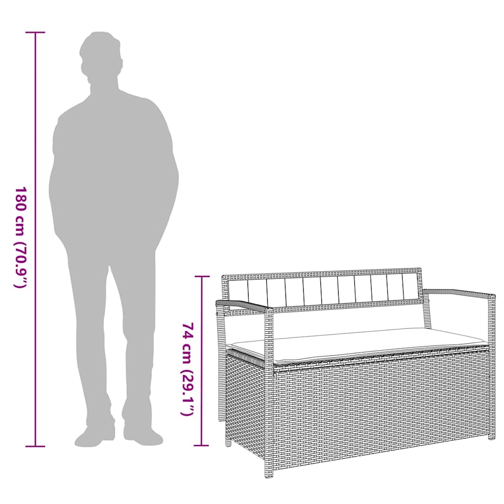 Garden Storage Bench with Cushion Grey Poly Rattan