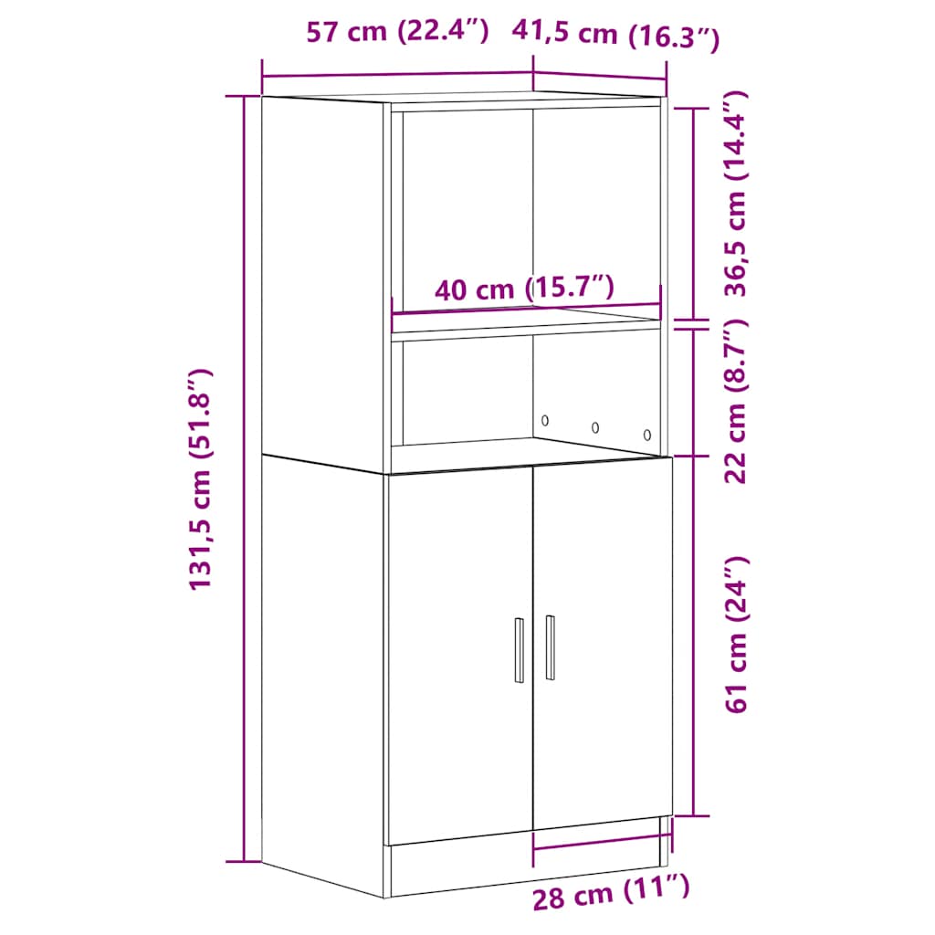 Kitchen Cabinet White 57x41,5x131,5 cm Engineered Wood