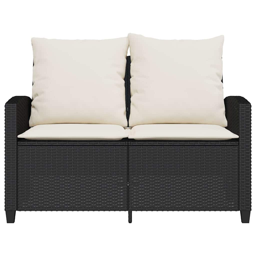 Garden Sofa 2-Seater with Cushions&Table Black Poly Rattan