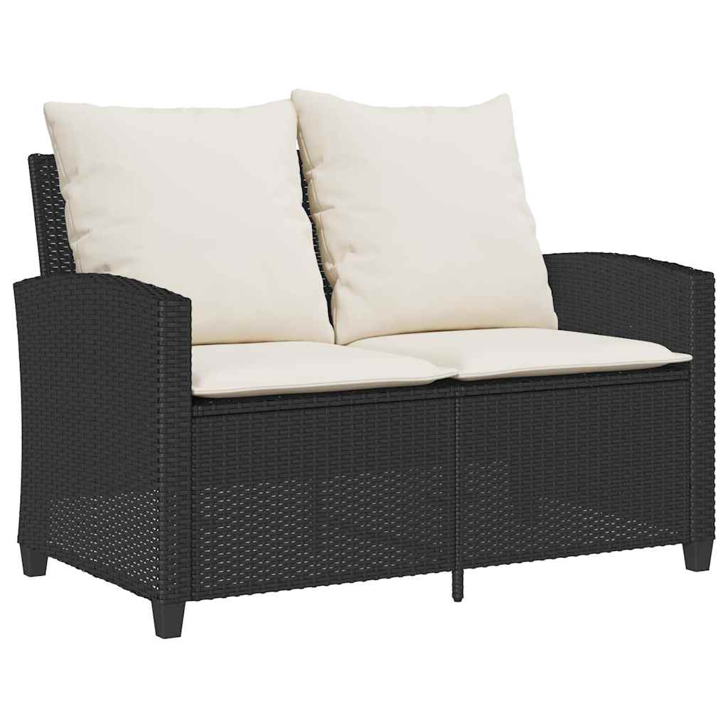 Garden Sofa 2-Seater with Cushions&Table Black Poly Rattan