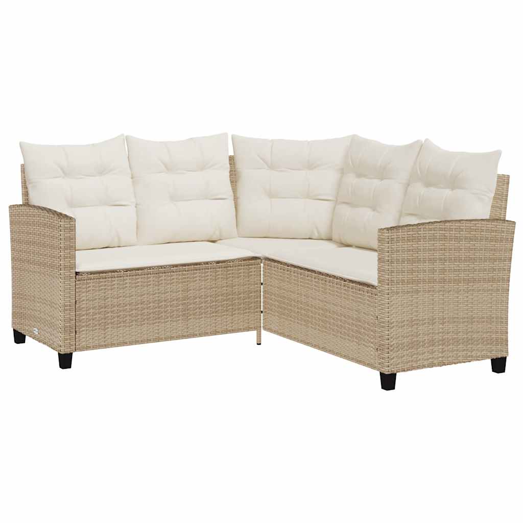 Garden Sofa with Table&Cushions L-shaped Beige Poly Rattan
