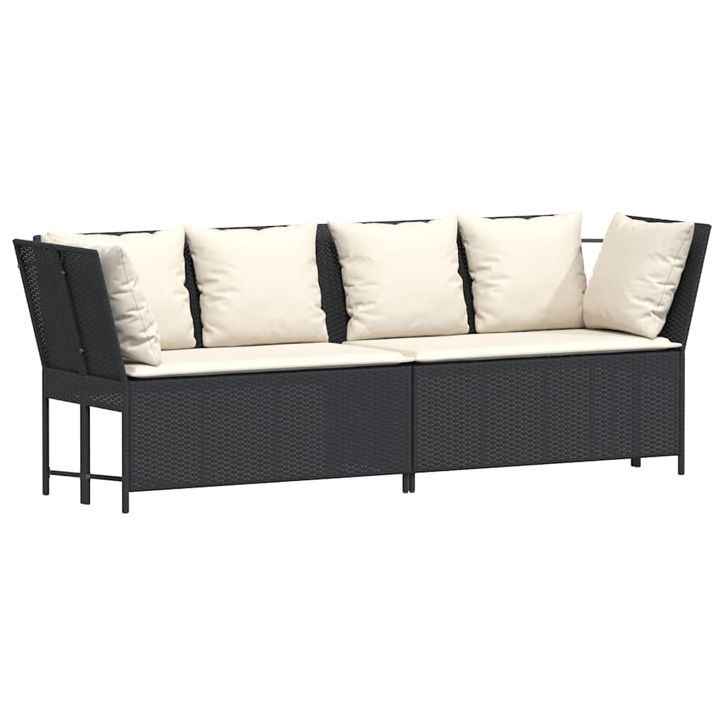 Garden Sofa with Cushions Black Poly Rattan