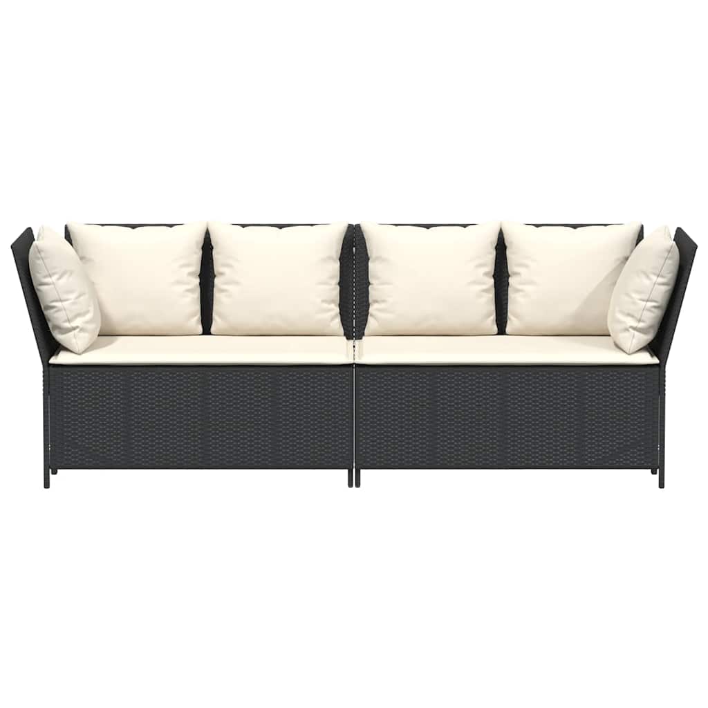 Garden Sofa with Cushions Black Poly Rattan