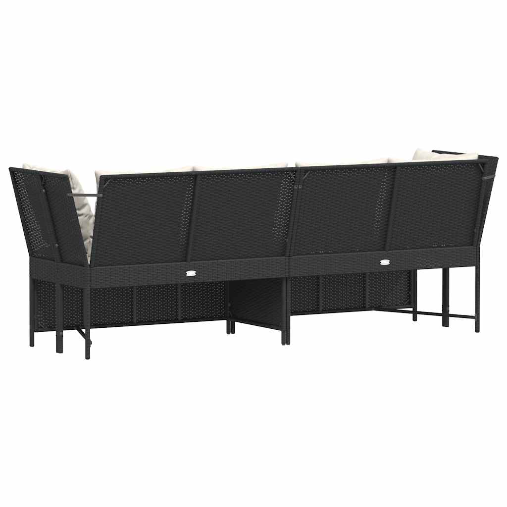 Garden Sofa with Cushions Black Poly Rattan