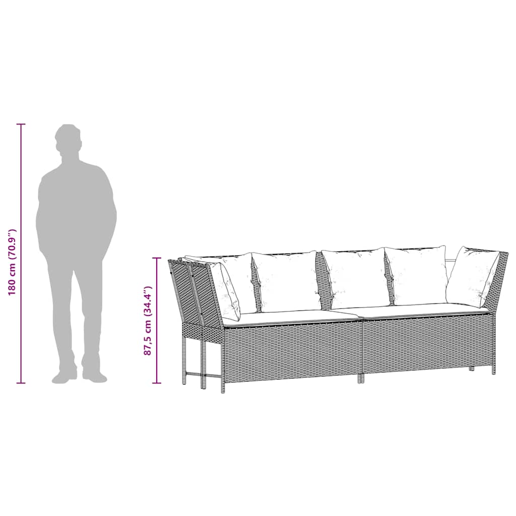 Garden Sofa with Cushions Black Poly Rattan