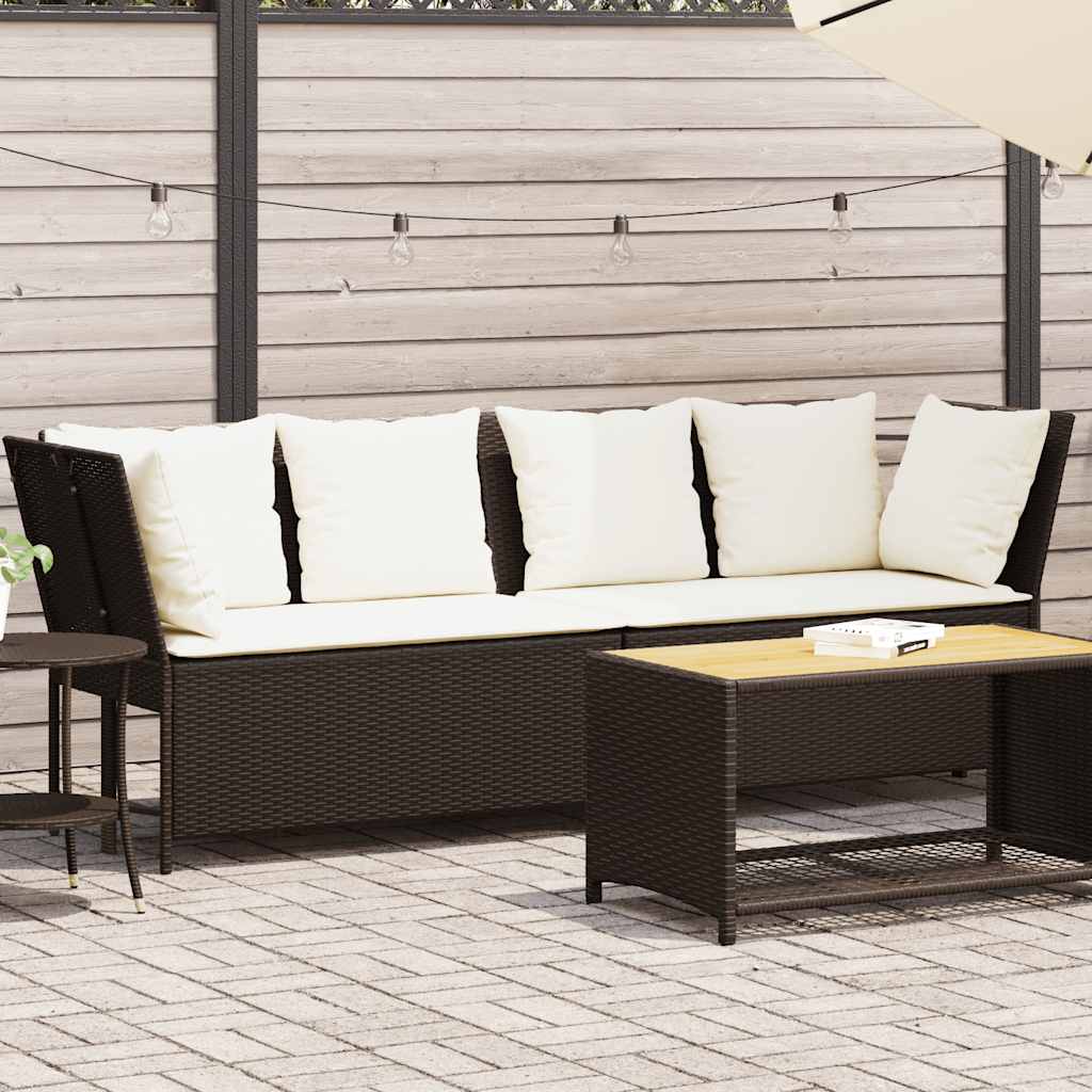 Garden Sofa with Cushions Brown Poly Rattan