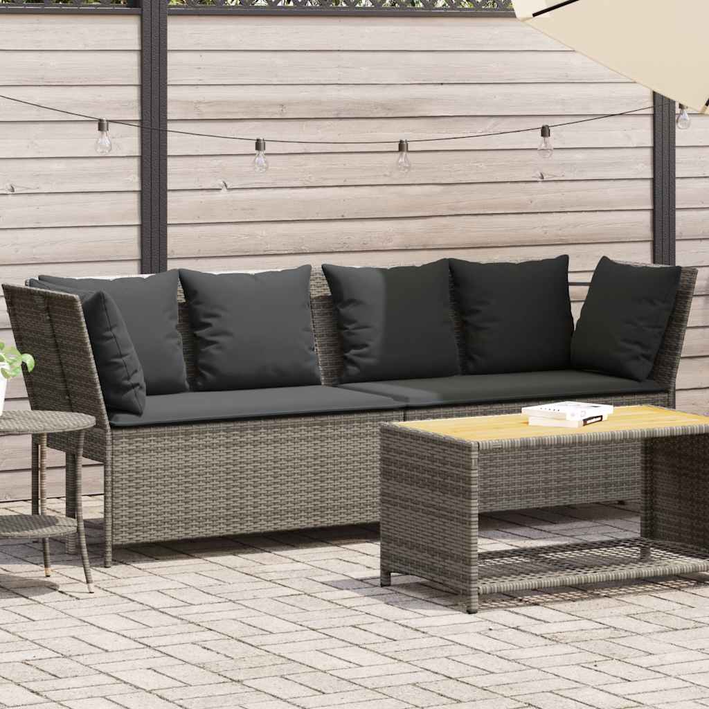 Garden Sofa with Cushions Grey Poly Rattan