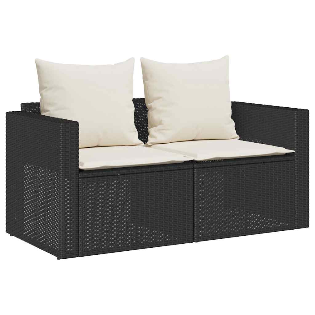 5 Piece Garden Sofa Set with Cushions Stackable Black Poly Rattan