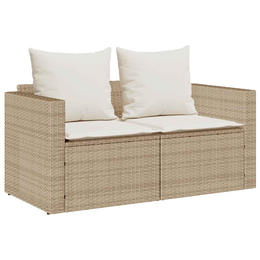 5 Piece Garden Sofa Set with Cushions Stackable Beige Poly Rattan
