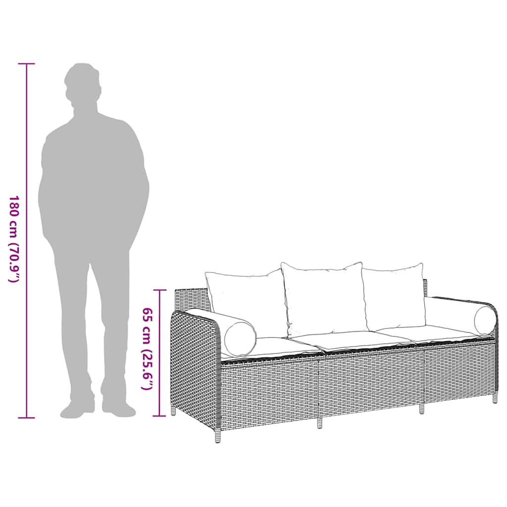 Garden Sofa with Cushions 3-Seater Beige Poly Rattan