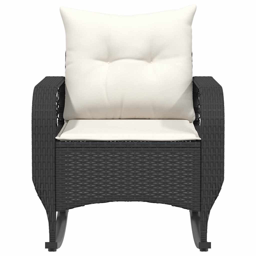 Garden Rocking Chair with Cushions Black Poly Rattan