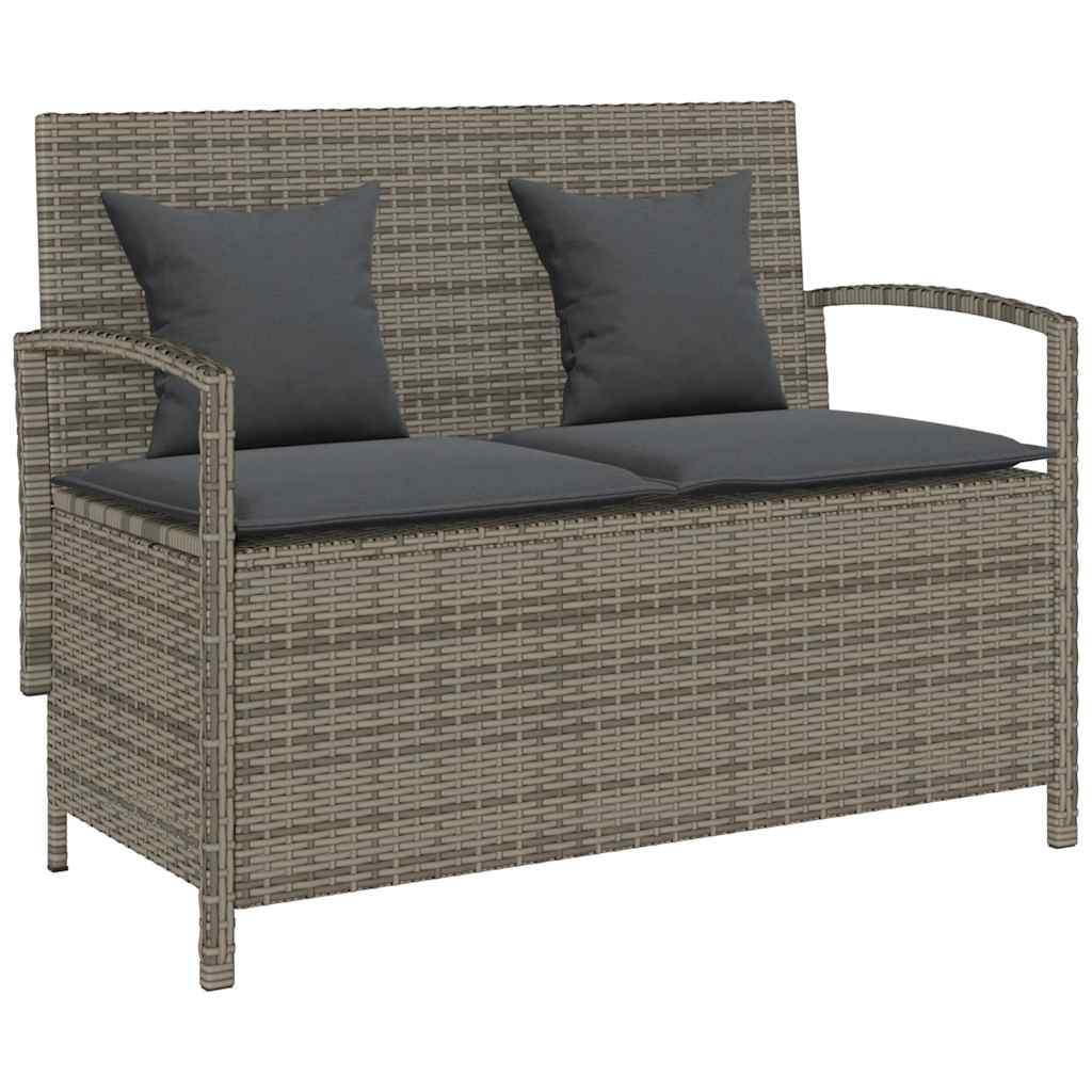 Garden Storage Bench with Cushion Grey Poly Rattan